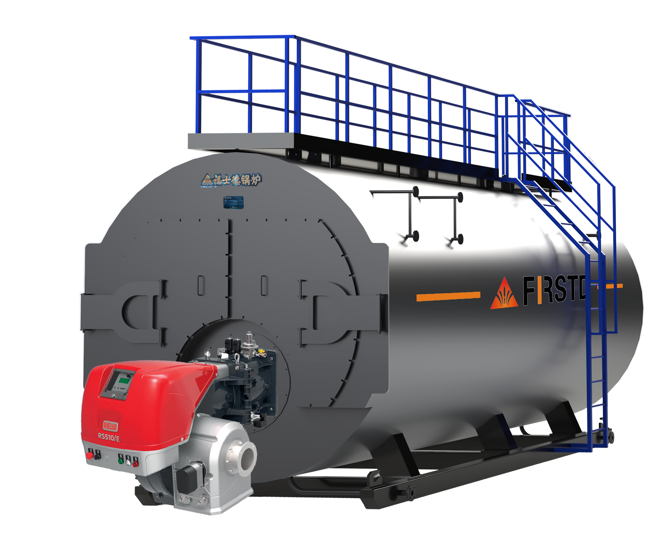 Natural gas horizontal boiler for efficient industrial heating